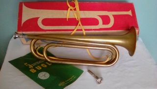 Vintage Rexrratt Brass Boy Scout Bugle Extra Mouth Piece Org.  Box Orginal Music