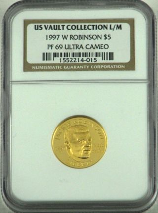 1997 - W $5 Jackie Robinson Gold Coin - Ngc Pf69 Ultra Cameo Proof
