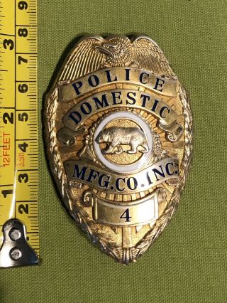 Vintage Domestic Mfg.  Co.  Inc.  Police Badge Marked Sterling La Stamp & Staty Co