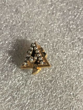 Classic 10k Solid Gold Alpha Gamma Delta Sorority Pin Badge W/seed Pearls