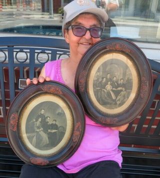 Civil War Period Art Engravings Lincoln & Us Grant Matching Oval Frames /