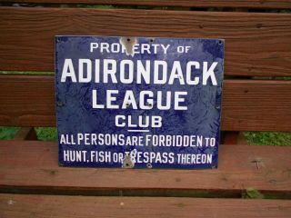 Vintage Adirondack League Club Porcelain Sign=old Forge Ny=adirondacks=inlet