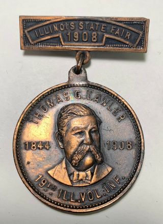 1908 Illinois State Fair Commemorative Pin Back Medallion G.  A.  R.