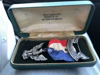 Vintage Boy Scout Sterling Eagle Scout Badge Award Medal With Box