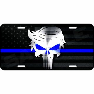 Donald Trump Punisher Police Thin Blue Line Aluminum License Plate Collectible