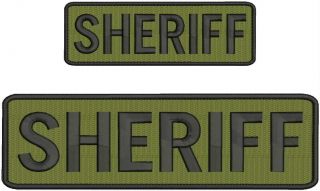 " Sheriff " Embroidery Patch 3x8 And 2x6 Inches Hook Od Green