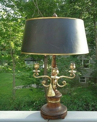 Chapman 4 Candle Brass Distressed Wood Bouillotte Table Lamp - Needs Restoration