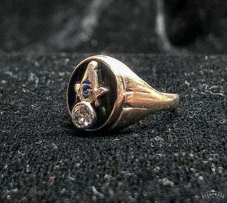 Vintage 14 Karat White Gold Masonic Ring With Diamond