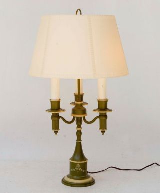 Vintage Bouillotte French Empire Style Lamp Forest Green Metal Tole W/shade