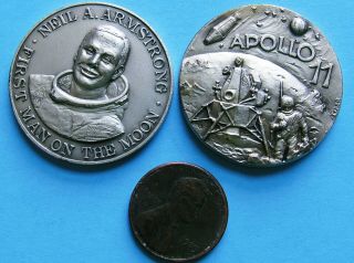 Nasa Coin /medallion Pair Vtg Apollo 11 Armstrong Aldrin Collins Moon Landing 1 "