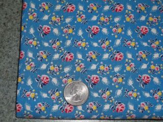 Vintage Feed Sack Flour/ Sugar Bag Fabric Dainty Pink Red Yellow Flowers On Blue