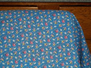 Vintage Feed Sack Flour/ Sugar Bag Fabric DAINTY PINK RED YELLOW FLOWERS on BLUE 3