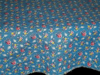 Vintage Feed Sack Flour/ Sugar Bag Fabric DAINTY PINK RED YELLOW FLOWERS on BLUE 4