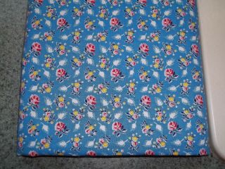 Vintage Feed Sack Flour/ Sugar Bag Fabric DAINTY PINK RED YELLOW FLOWERS on BLUE 7