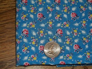 Vintage Feed Sack Flour/ Sugar Bag Fabric DAINTY PINK RED YELLOW FLOWERS on BLUE 8