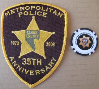 Las Vegas Metropolitan Police 35th Anniversary Patch & Lvmpd Poker Coin/chip