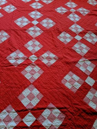 Vintage Hand Stitched Quilt Red White 61x81 5