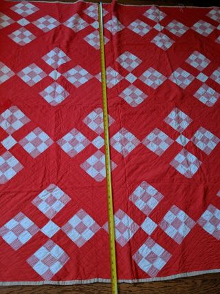 Vintage Hand Stitched Quilt Red White 61x81 7