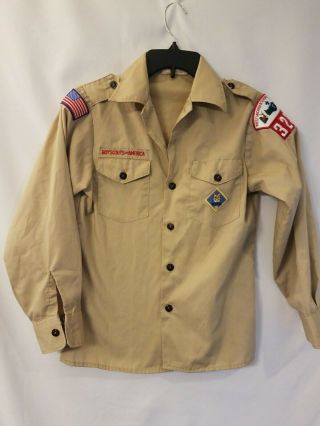 Official Bsa Boy Scout Uniform Tan Shirt Youth Large Long Sleeve Or Webelo