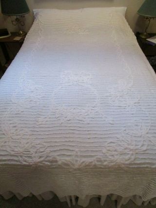 Vintage Chenille Bed Spread White W/white Designs 74 " X104”