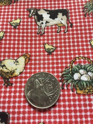 Vintage Cotton Quilt Fabric Joan Kessler Chicken Cow Gingham Homestead 8,  Yards