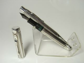 1940´s Sterling Silver Pistonfiller Fountain Pen & Pencil Guilloche Flexy Om Nib