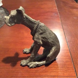 Antique Vintage Pewter Paperweight Great Dane Dog Figurine 2