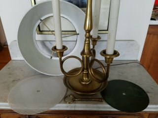 VINTAGE Frederick Cooper French Horn Brass Bouillote Candle Lamp Orig Tole Shade 2