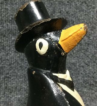 Hubley Penguin With Bowtie Cast Iron Vintage Door Stop,  Paint 10