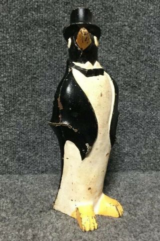 Hubley Penguin With Bowtie Cast Iron Vintage Door Stop,  Paint 6