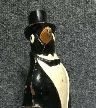 Hubley Penguin With Bowtie Cast Iron Vintage Door Stop,  Paint 7