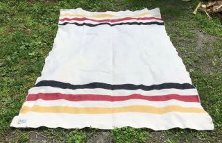Llbean Hudson Bay Wool Blanket 62” X 90” Red / Black / Yellow / Cream
