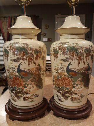 Vintage Pair Chinese Porcelain Table Lamps (peacocks)