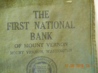 Vintage Canvas Bank Money Bag - First National Bank Of Mount Vernon Washington