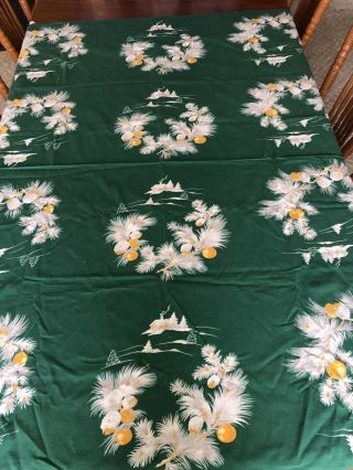 Vintage Wilendur Holiday Tablecloth Mid Century Christmas Pine Green 52 " X 65 "