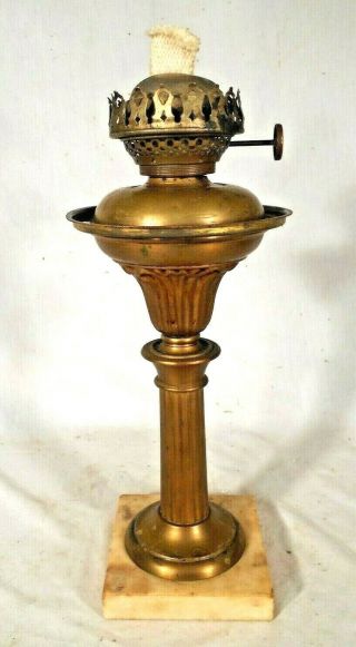 Antique 19th Century Brass Astral Lamp On A Marble Base