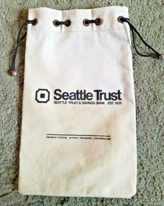 Vintage Drawstring Canvas Bank/coin/currency Bag 6 " X9.  5 " Seattle Trust Bank