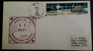 U.  S.  In Space Postage Stamps Envelope Navy Recovery Force Apollo 17 Dec 1972