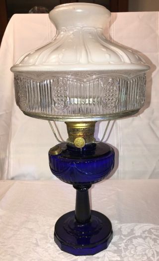 Vintage Aladdin Cobalt Blue Lincoln Drape Glass Oil Lamp Shade Mod.  B Mantle