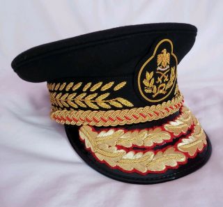 Colonel Gaddafi Military Army General Officers All Black Parade Visor Hat Cap 2