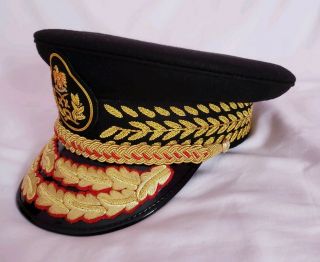 Colonel Gaddafi Military Army General Officers All Black Parade Visor Hat Cap 3