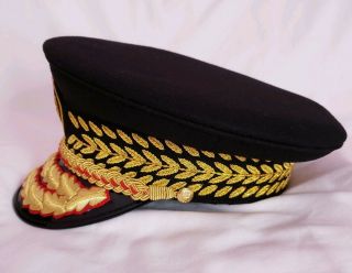 Colonel Gaddafi Military Army General Officers All Black Parade Visor Hat Cap 4