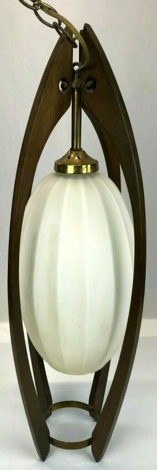 Mid Century Hanging Light Wood Glass Globe Chain Glass Approximately 24 " X 8 "