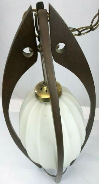Mid Century Hanging Light Wood Glass Globe Chain Glass Approximately 24 