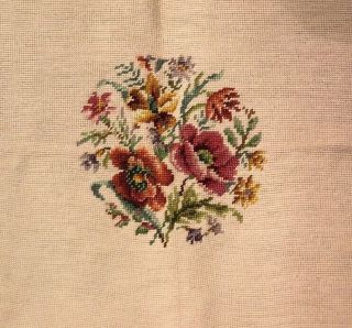 Vintage Set Of 6 Handmade Needlepoint Tapestries Tan Circle Dusty Pink Flowers