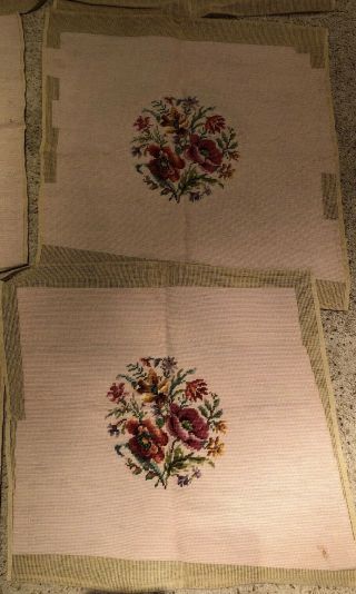 Vintage Set Of 6 Handmade Needlepoint Tapestries Tan Circle Dusty Pink Flowers 4