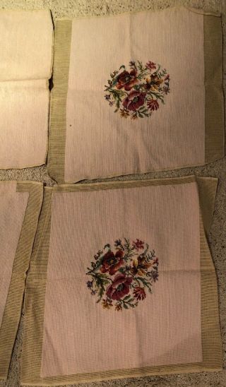 Vintage Set Of 6 Handmade Needlepoint Tapestries Tan Circle Dusty Pink Flowers 5
