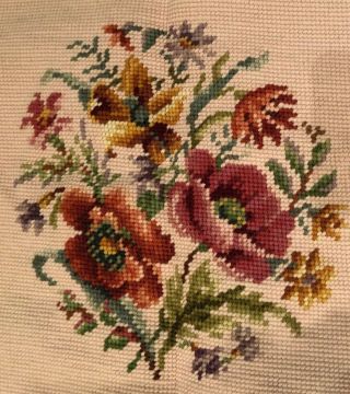 Vintage Set Of 6 Handmade Needlepoint Tapestries Tan Circle Dusty Pink Flowers 6