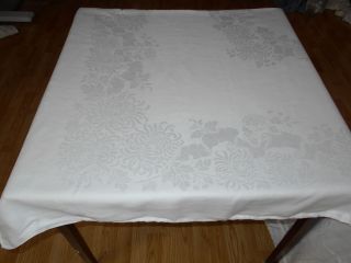 87X68 Vintage Antique White IRISH LINEN signed DOUBLE DAMASK Tablecloth 3
