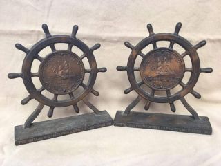 Vintage Uss Constitution Bookends Made From Material Taken From The Ship